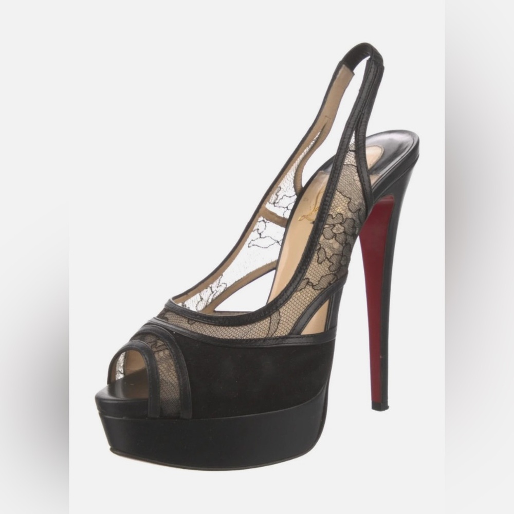 Christian Louboutin Black Leather Marinadentella 150 Lace Slingback Heels NWT